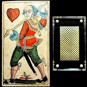 Historical Bohemian Prague Knave Woodblock Antique Playing Card Stencil Painted - Picture 1 of 20