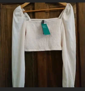 H&M Corpiño Crop Fruncido Manga Larga H&M Top Consciente Gama Nuevo Talla M - Imagen 1 de 6