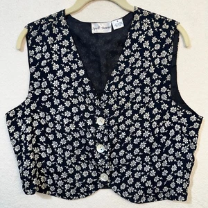 Spellbound Rayon Navy Blue White Floral 90's VTG Vest Button Front Size Large  - Picture 1 of 5