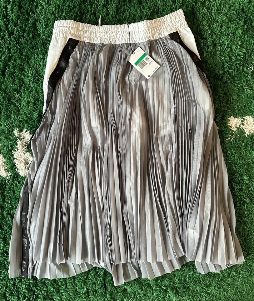 Nike X Sacai Gray Pleated Skirt Womens Large Midi White Grey cv5713-100 a-line