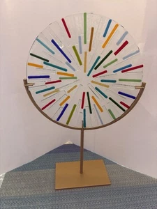 10" rundes verschmolzenes Glas Kunstwerk handgefertigt mit Metallständer Dekor wunderschön! - Bild 1 von 24