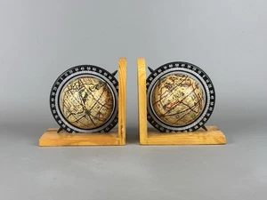 60s70s 2x Holz Buchstützen Globus Design Mid Century Vintage Massivholz Kugel - Bild 1 von 6