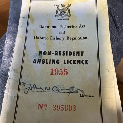 1955 Ontario Non-Resident Angling License Fishing Canada Set Of 3 Band Camp Issu - Image 1 of 4