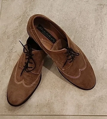 JOHNSTON & MURPHY MENS Size 12 Brown Contrast Stitch Suede Wingtip Lace-Up Shoes - Image 1 of 4