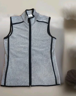 T By Talbots NWT Petites Women's Black White Stripe Cotton Knit Vest MSRP $79.50 - Image 1 of 4