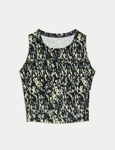 M&S Goodmove Printed Scoop Neck Fitted Vest Crop Top Multi Green - Size 16 - Picture 1 of 8