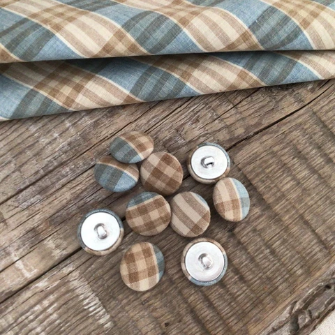 Antique French Fabric Covered Buttons Linen Ticking 10 buttons size 30- 3/4" Cover