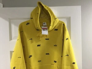 *1 LEFT!-NWT-Nike Men’s Club Fleece Hoodie “All Over” Print-Yellow-Size MEDIUM - Picture 1 of 4
