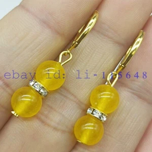 Beautiful Delicate 8mm Yellow Topaz Round Gems Bead Boutique Earrings Gift Women - Picture 1 of 2