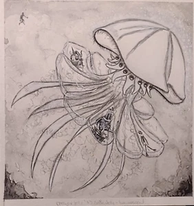 COFFIN JELLY Autonomous Art Original Watercolor Mixed Media Painting Freehand  - Picture 1 of 3