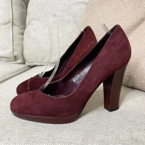 DKNY Size 9.5 Platform Heels Burdundy Italy Leather Suede Pumps MSRP $298 - Picture 1 of 12