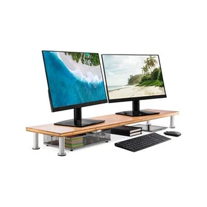 Dual Monitor Stand for 2 Monitors, Large Monitor Riser Made with Solid Bamboo... - Picture 1 of 8