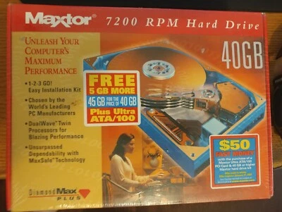 Vintage MAXTOR IDE/EIDE 7200 RPM Diamond Max Plus Hard Drive New Sealed in Box  - Image 1 of 4