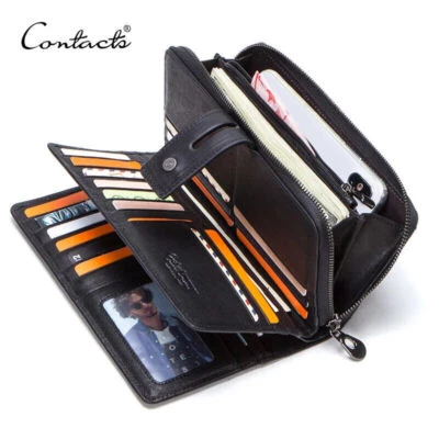 CONTACTS Men Leather Long Wallet Clutch Bag 28 Card Holder Coin Cellphone Pocket - Image 1 of 4