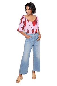 Sanctuary Women's Pink Short Sleeve Button Front Blouse Cropped Top Size XL - Picture 1 of 8