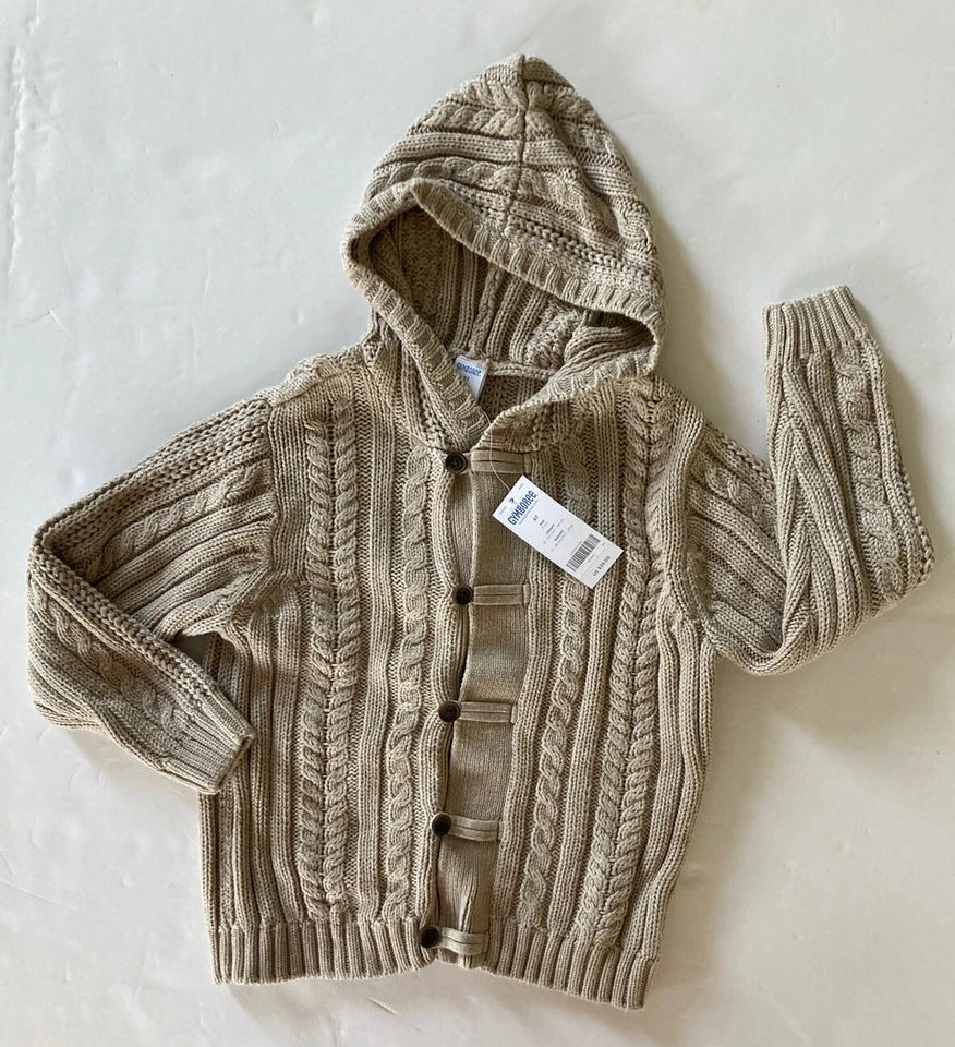 NWT Gymboree Fire Truck Chief 5 5T Oatmeal Cable Knit Hoodie Cardigan Sweater - Image 1 of 2