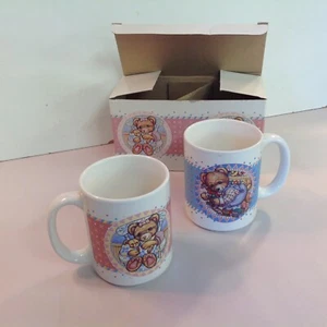 Vtg 1991 Darlington Farms 2Pc Porcelain Coffee Mugs Little Boy Girl Bear w/Box - Picture 1 of 20