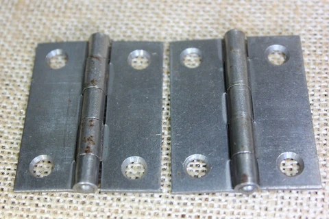 2 old Cabinet door hinges small box shutter vintage steel 2 x 1 1/2” USA Made Cover
