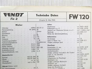 original Fendt Fix 2 FW 120 Technische Daten Datenblatt 1963 - Bild 1 von 1