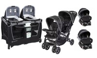 Baby Trend Double Stroller with 2 Car Seat Twin Playard Travel System Combo