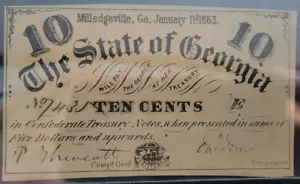 Confederate 1863 Milledgeville Georgia 10 cent note AU - Picture 1 of 3