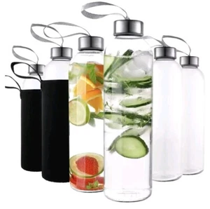 Kitchen Lux 24oz Glass Water Bottles – Pack of 12 – Nylon Protective Sleeves - Picture 1 of 4