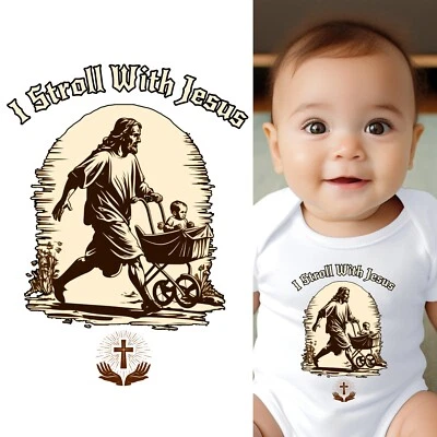 Baby Bodysuit - I Stroll With Jesus Christian Baby Clothes for Boys and Girls - Image 1 of 4