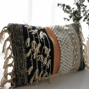 Decorative Boho-Chic Textured Lumbar Pillow Cover 12”X20” Trendy Moroccan Rustic - Picture 1 of 12