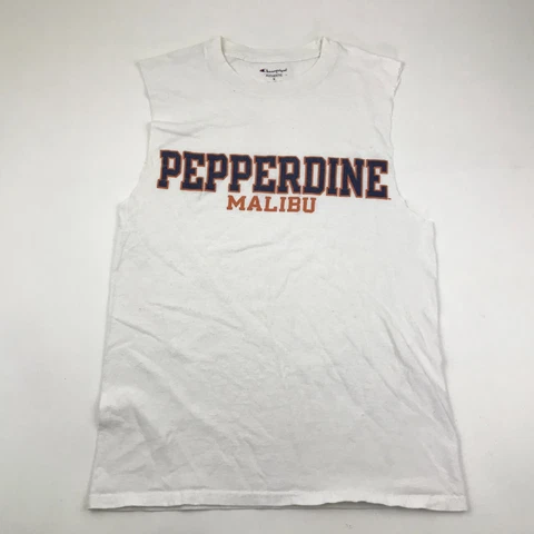 Pepperdine Waves Shirt Size Small White Blue Tank Top Cut Off Sleeveless Malibu Cover
