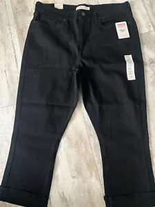 Signature Levi Strauss Women's Mid Rise Capri Stretch Cuffed Jeans Black B22-2 - Picture 1 of 6