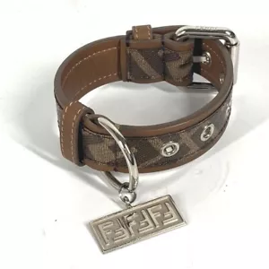FENDI 8AC016 Zucca Collare per Cani Animali Domestici Accessori Cani Collare Pelle Marrone - Foto 1 di 13
