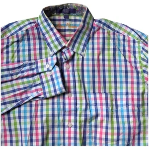 Alan Flusser Shirt Mens Large Rainbow Plaid Long Sleeve Button Down Casual - Picture 1 of 11