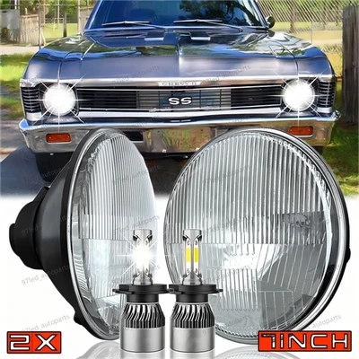Par de faros LED halo azul de 7" para Chevy Nova 1969-1979 Ford F-100 1953-1977 Foto 1 de 4