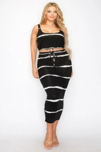 Plus sleeveless tie dye stripe 2 piece skirt set - Picture 1 of 3