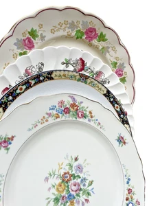 Mismatched China DINNER Plates Vintage Set of 4 Florals 9-1/4”-9-7/8”, Mix #13 - Picture 1 of 13