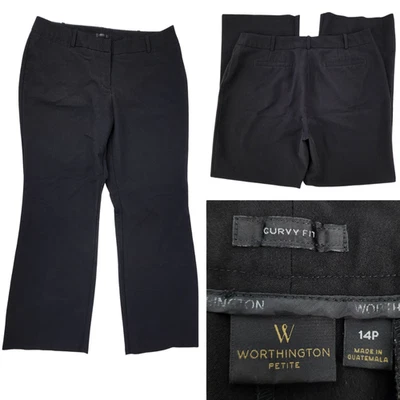 Pantalones de vestir Worthington Curvy Fit para mujer 14P 14 Petite 34x29 negros corte bota carrera Foto 1 de 4