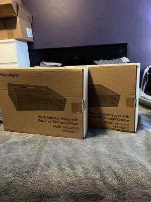TWO Mesh Monitor Stands with 2 Drawers - Image 1 of 4