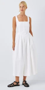 Brand New JOHN LEWIS Cotton Corset Shirred Sleeveless Midi Dress White Sz 10 - Picture 1 of 6