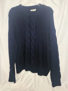 Orvis Sweater men's XL Cable Knit Cotton Blend Crew Neck Pullover Blue - Picture 1 of 8