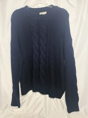 Orvis Sweater men's XL Cable Knit Cotton Blend Crew Neck Pullover Blue - Image 1 of 4