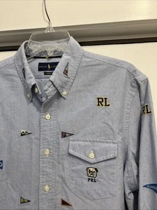 Polo Ralph Lauren Bulldog Universitario Universidad Oxford Bordado Bandera Camisa Talla L - Imagen 1 de 10