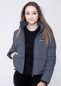 Ellesse Monolis Padded Grey Puffer Jacket Cropped Size UK 8 - Picture 1 of 8
