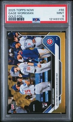 2025 Topps Now 1st Hit Gold #66 Gage Workman Cubs /50 RC PSA 9 - Image 1 of 2
