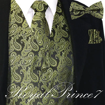 Men's Paisley Design Dress Vest and Neck Tie & Bow Tie & Hankie Set (4 in 1 Set) - Image 1 of 4