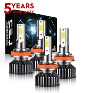 4PC H11+H11 COB LED Headlight Kit High Low Beam Bulbs Super Bright 6500K White - Foto 1 di 14