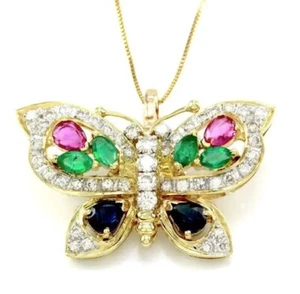 1.46ct Natural Diamond emerald ruby sapphire 14k yellow gold Anniversary pendant - Picture 1 of 4