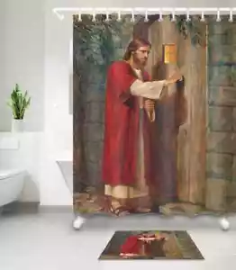 Revestimiento de cortina de ducha de poliéster impermeable para baño Jesus Door resistente al agua - Imagen 1 de 8