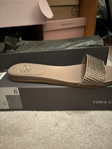 VINCE CAMUTO Designer Bronze Leather Slip On sandals Mules Sliders 3 36 New - Picture 1 of 4
