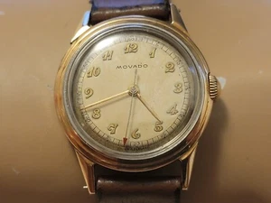 Rare Vintage Movado 14K Gold Cap Bezel Swiss Made Military Manual Wind Men's... - Picture 1 of 8