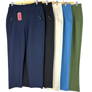 Womens Stretch Smart Pull On Regular Fit Ladies Office Work Trousers Leggings - Picture 1 of 9